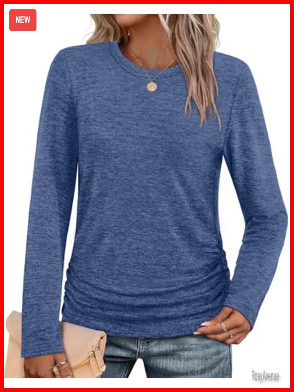 Womens Ruched Long Sleeve Tunic Sweater Crew Neck Pullover Fall Winter Top